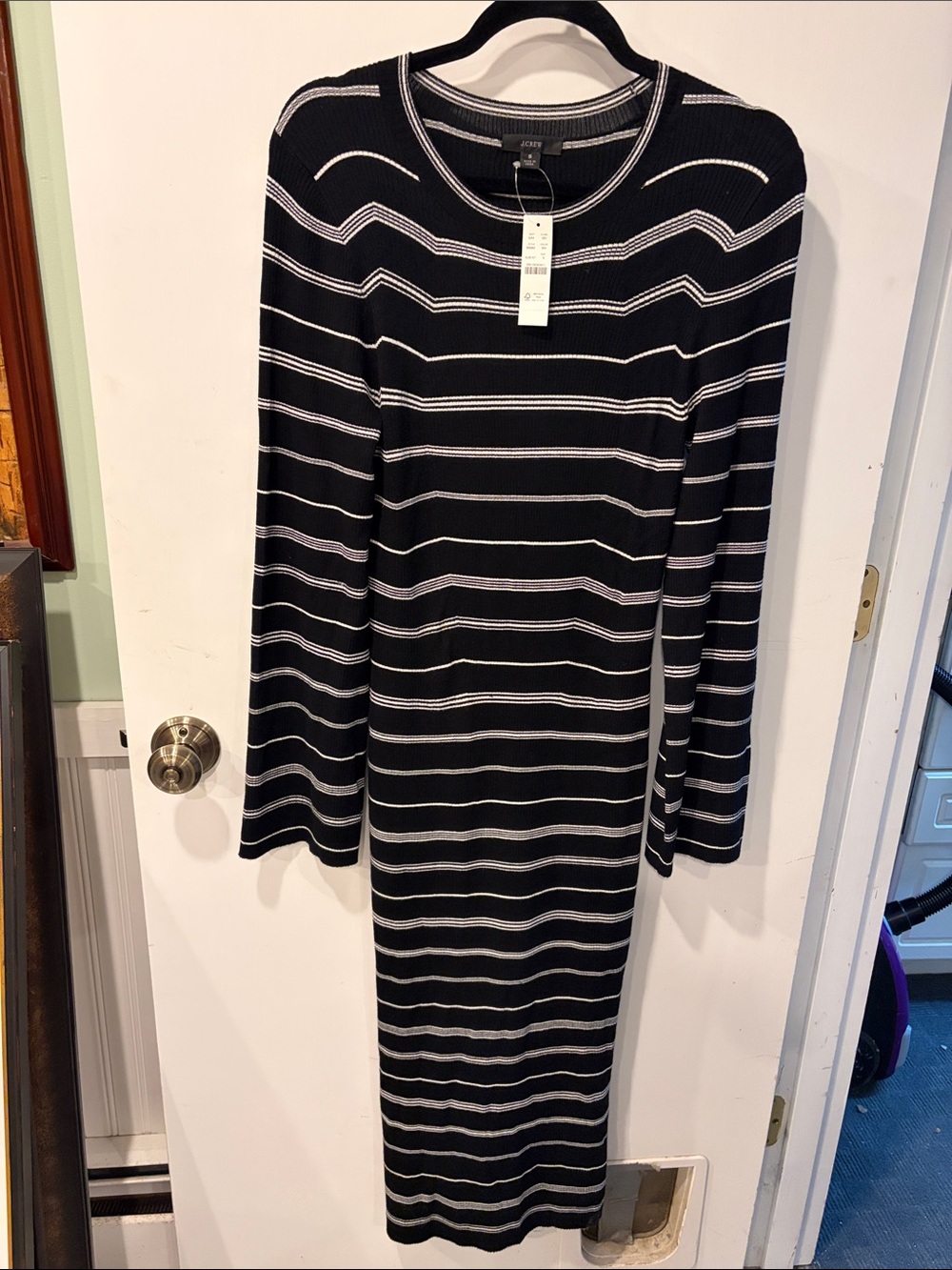 J. Crew Small Black & White Striped Long Sleeve Knit Dress